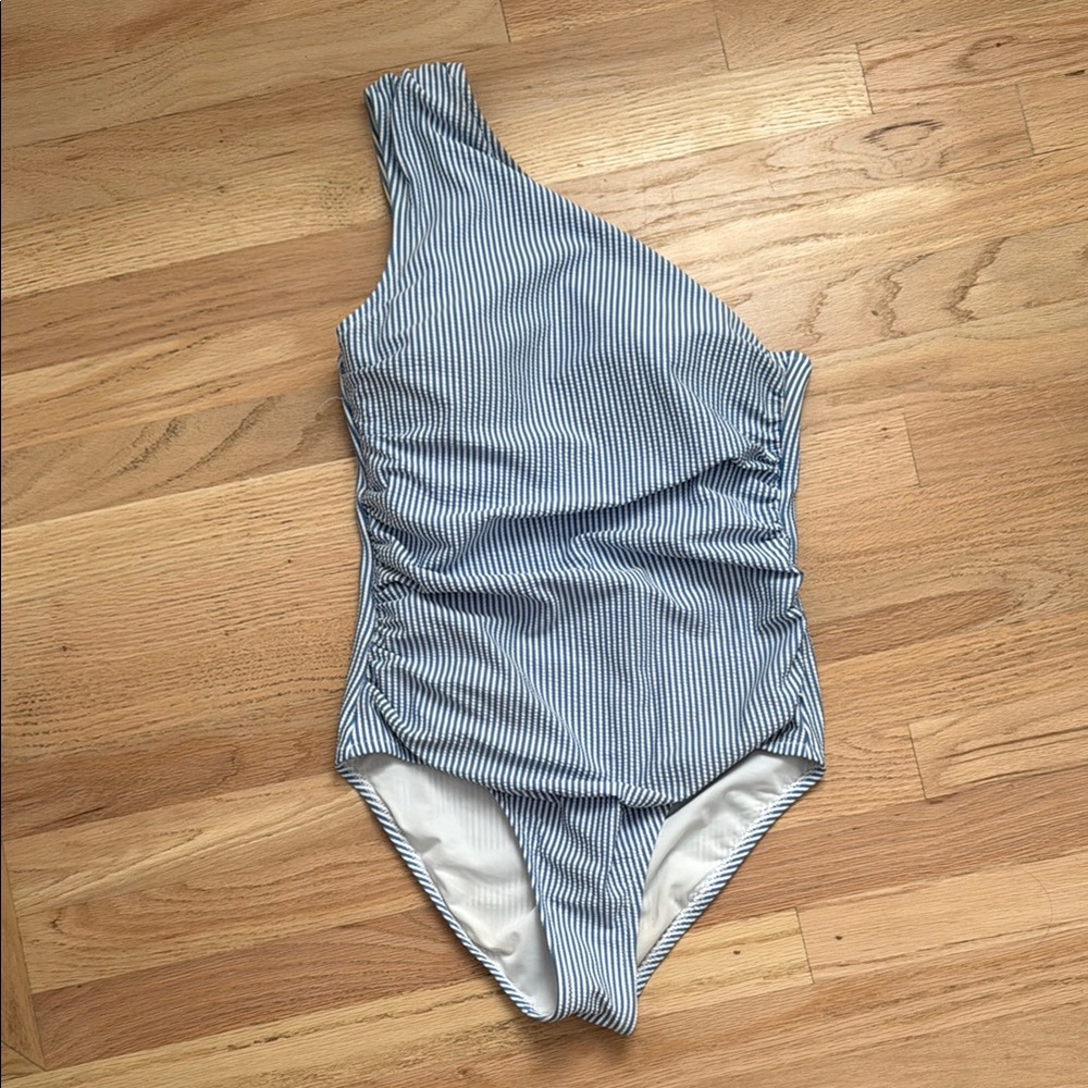 JCREW Blue Striped One-Shoulder Swimsuit
